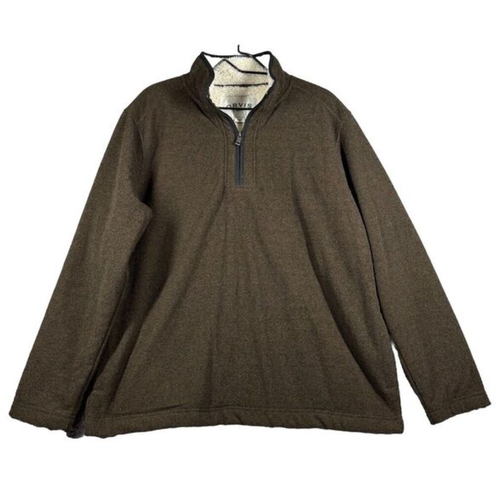 Orvis Brighton Sherpa Lined Sweater 1/4 Zip Pullover Mens XL‎ Brown